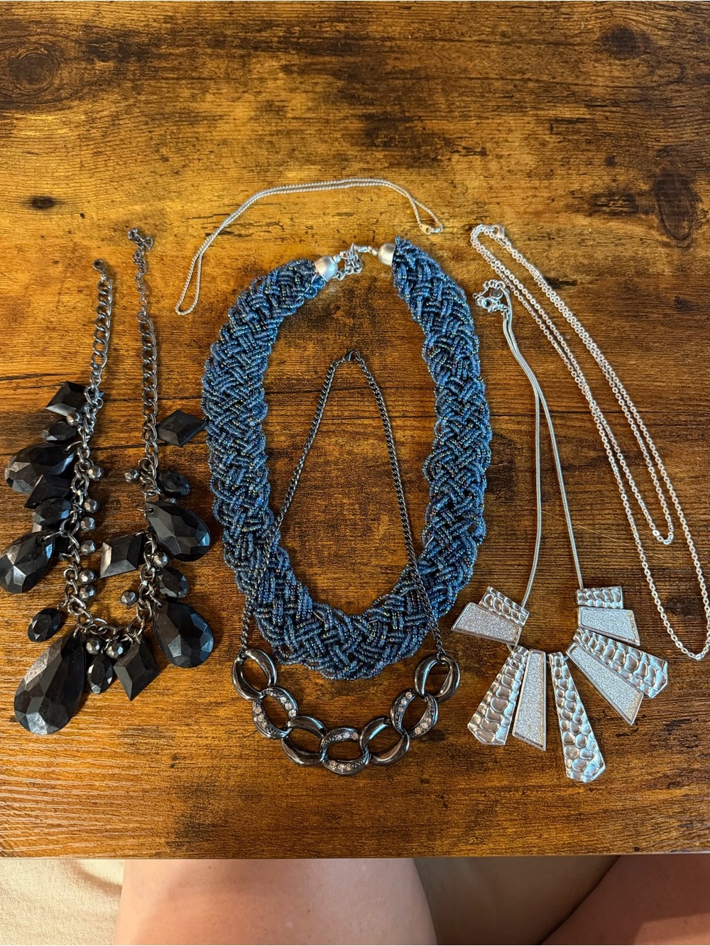 Vintage Bundle of Beaded Chained Navy, Black, & Silver Statement Necklaces